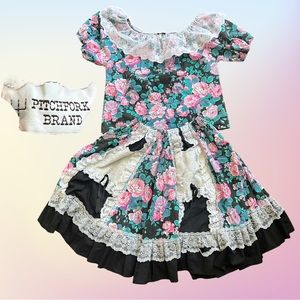 VTG 80’s/90’s Pitchfork Brand Square Dancing Floral lace Top (S) & Skirt (M) set